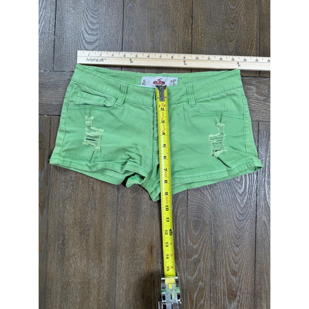 Hollister Women's Denim Short Shorts Size 1S W27 Green Distressed Low Rise - Picture 3 of 5